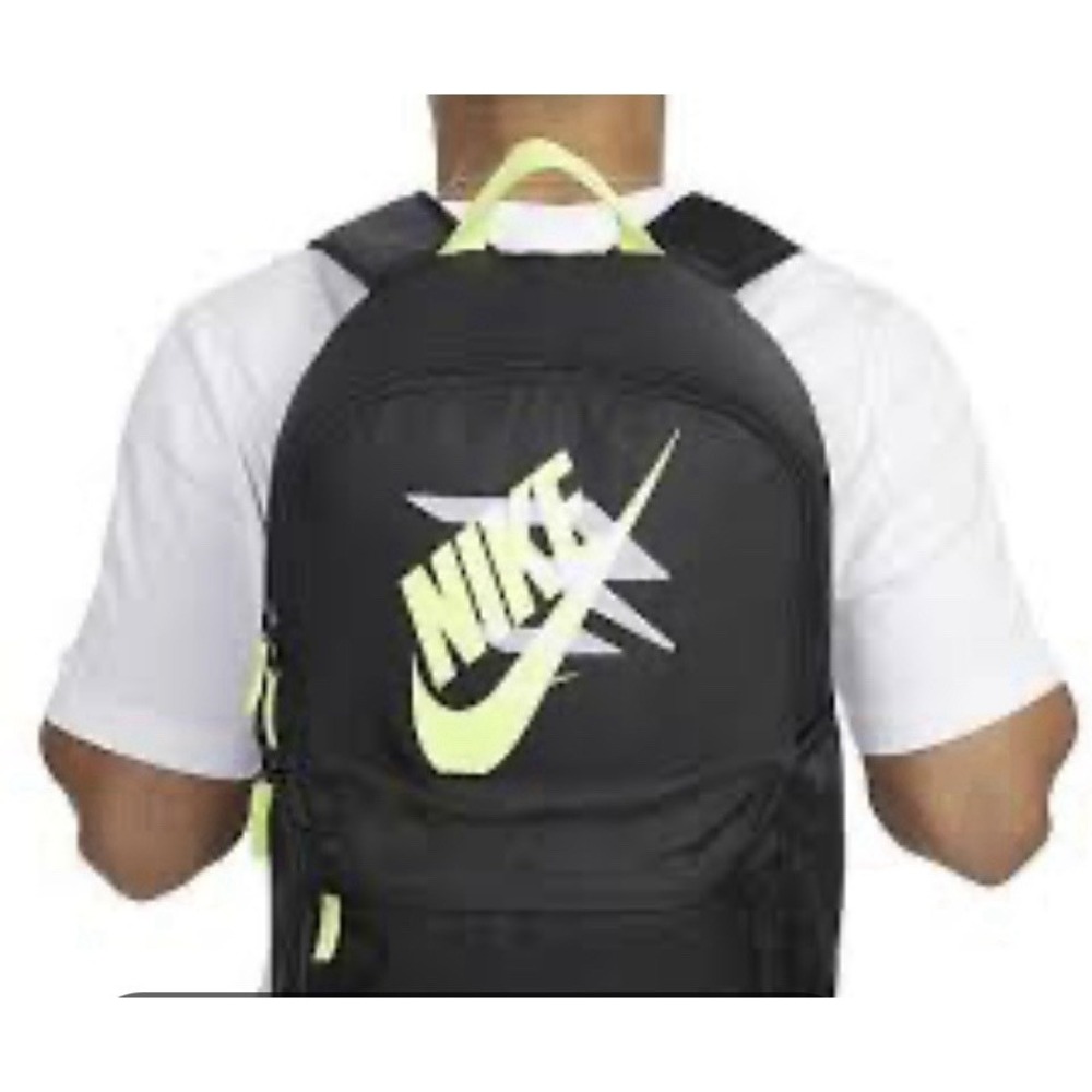 Nike Black Volt Neon Green Backpack Medium 15L Padded Straps Zip Fits 15" Laptop